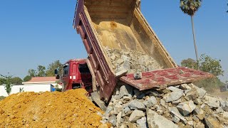 Dump truck vs Excavator activity on the road construction. #bulldozer #excavator #dumptruck