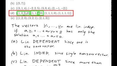 EXAMPLE: Deciding if vectors are linearly independent