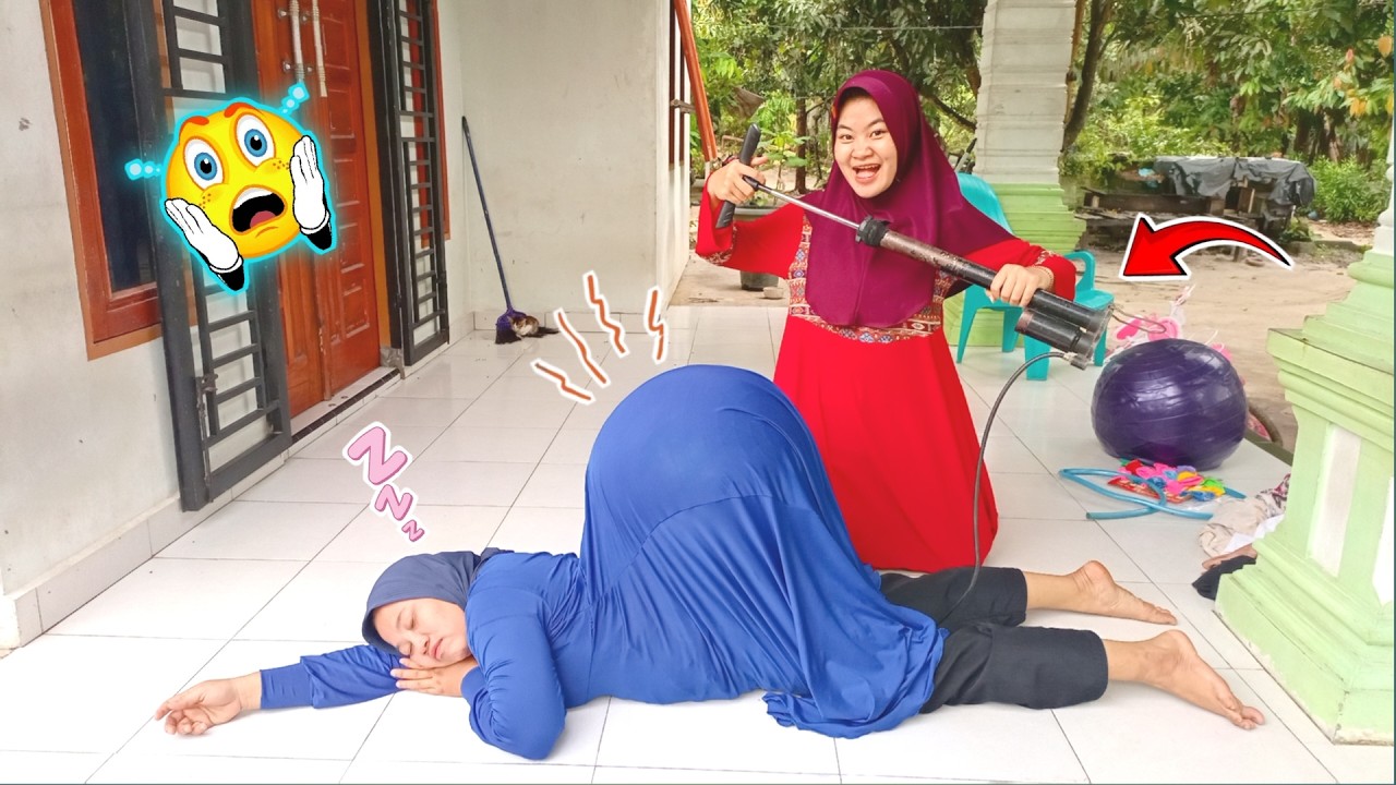 Drama Dinda,,!! Ke tiduran punggung di kasi balon lalu di pompa sampai membesar