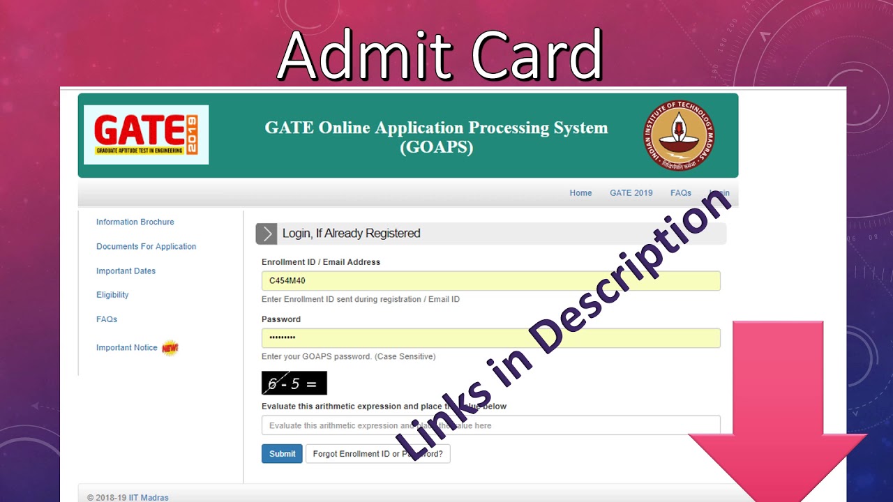 Gate 2018-19 Admit card and Rejected candidate List