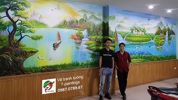 Vẽ tranh tường phong cảnh sơn thủy phòng khách