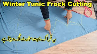 Winter Frock Cutting and Stitching easy method || ladies Frock cutting and stitching || Tunic frock