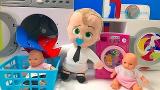 Boss Baby Doll Uses Washing Machine Dryer Toys Plays Laundry Wash &amp; Dry Clothes