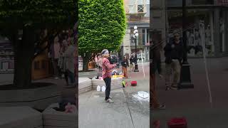 Old Town, Victoria, Canada, where a big bubble maker entertains excited children