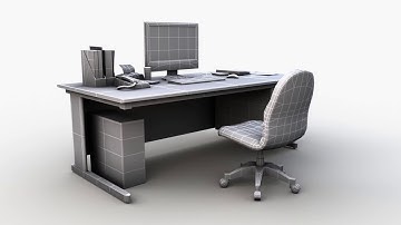Office Desk 3D Model Wire Frame