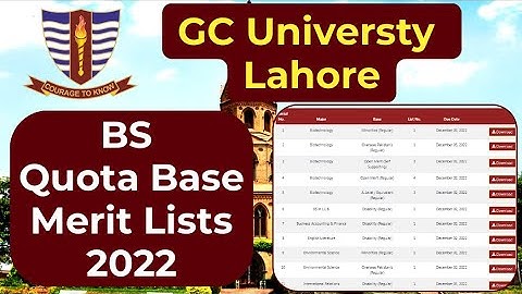 GCU Lahore Quota Base Merit Lists 2022 For BS Programs Has Been Uploaded || Disability & Minorities