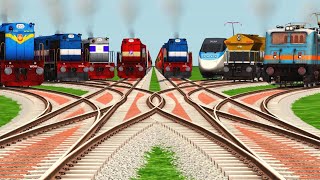 Indian Train Crossing High Speed Electric Supar Fast Railroad // Curve Real Junction Track // gaming