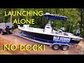 How to launch a boat alone. NO Dock NO CLIMBING!!