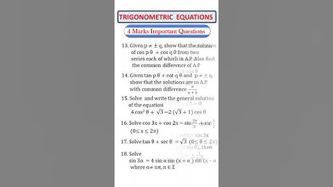 TS Inter|| Maths 1A  Trigonometric Equations  SAQ