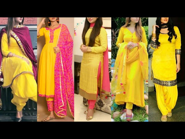 New yellow color pure cotton plain patiala suit unstitched material with  dupatta. #Patialasuit #Un… | Punjabi suits party wear, Patiyala dress,  Patiala suit designs