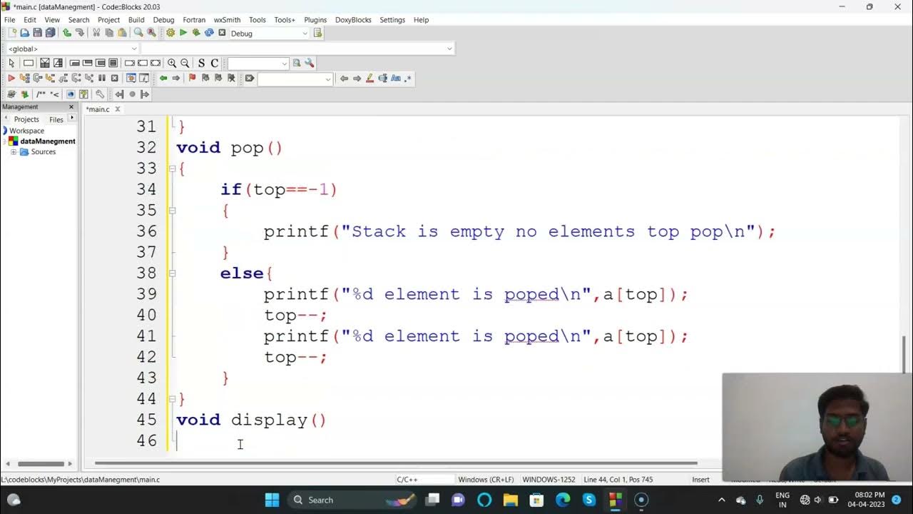 Stack implementation with array #icca dvg - YouTube