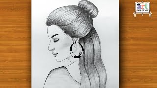 رسم سهل | تعليم رسم بنت كيوت مع شعر طويل بالرصاص خطوه بخطوه للمبتدئين بطريقة سهلة | رسم بنات كيوت