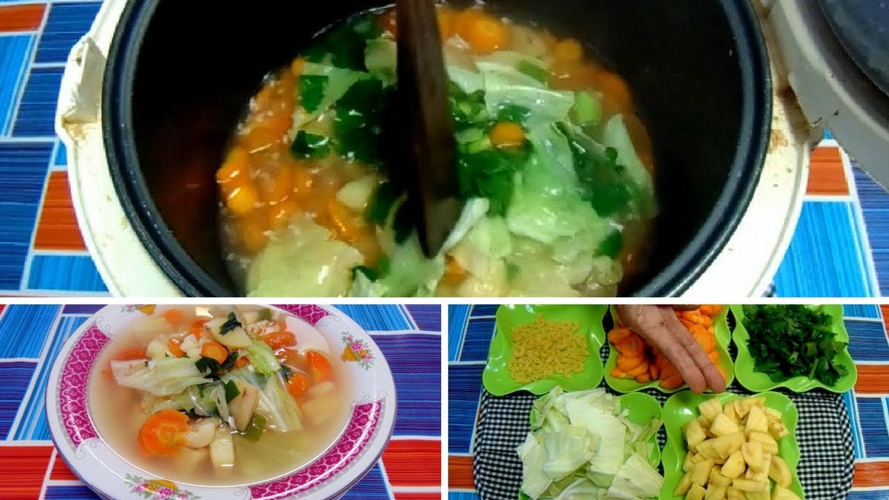 ilustrasi memasak sayur sop menggunakan rice coocker