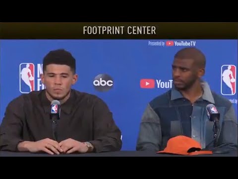 Devin Booker was asked how frustrated he is for Chris Paul 😀