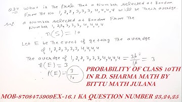 PROBABILITY EX-16.1 OF CLASS 10TH IN R.D. SHARMA MATH FROM QUESTION 23 TO 25 BASED ON COIN , NUMBER