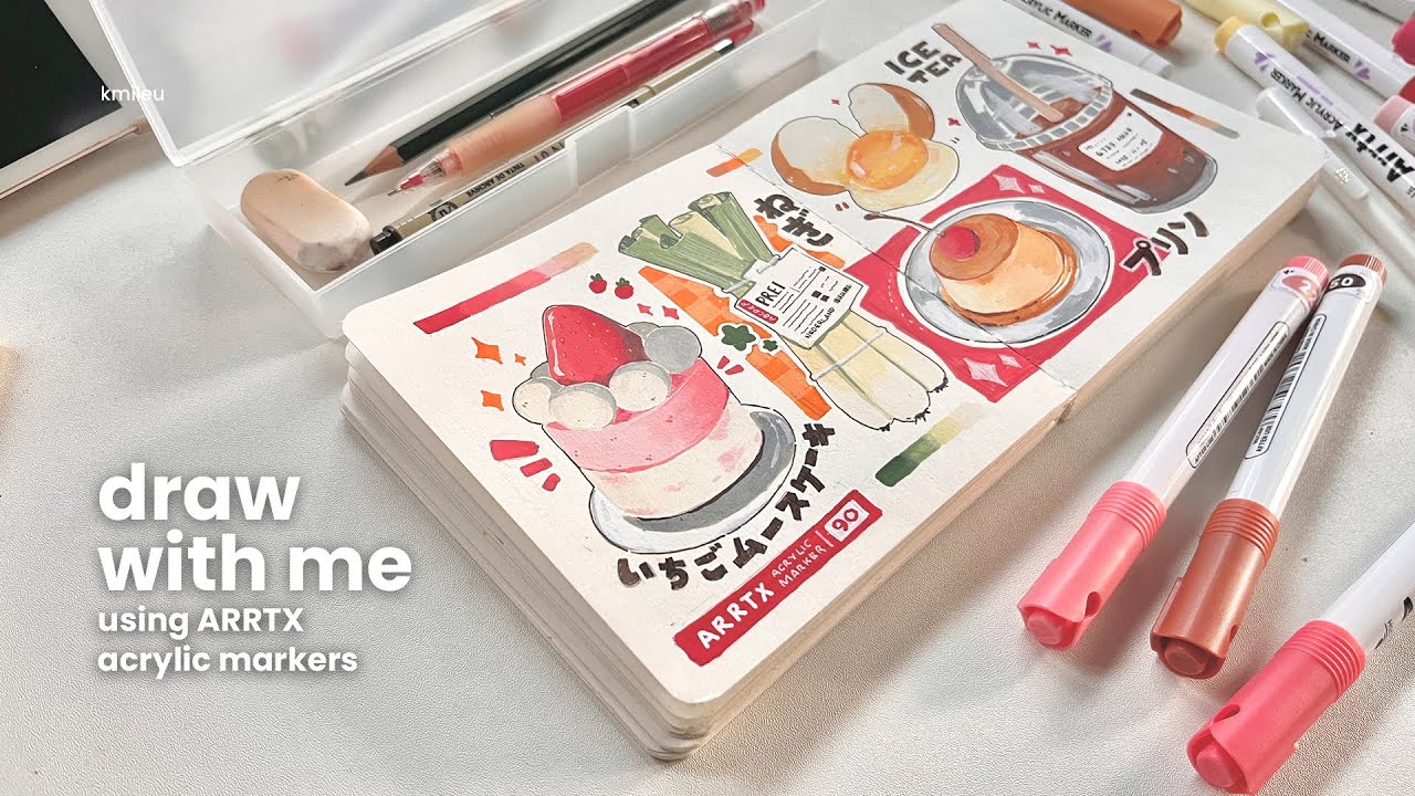 ⋅ ˚ draw with me - using ARRTX acrylic markers (again) | food illustration ˚ ⋅
