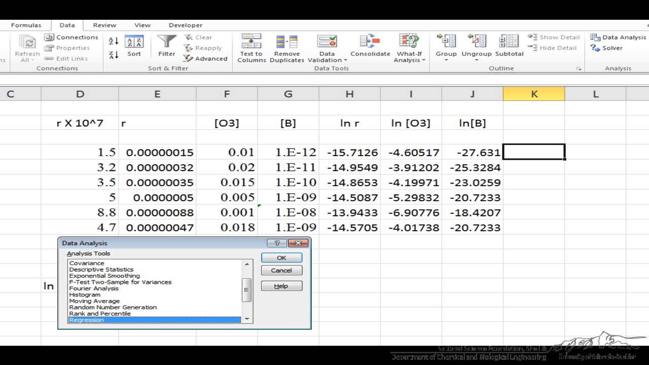 anova regression excel