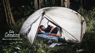 Solo Camping: Windy Pine Forest, Relaxing, Coffee Making and Cooking, ASMR