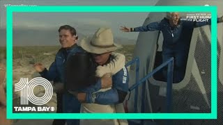 Jeff Bezos and Blue Origin crew emerge from capsule