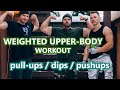 Arms, Chest and Back Workout with Weighted Pull-Ups, Dips and Pushups (Outdoor Winter Training)