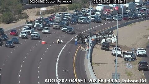 Semi-truck rollover crash causing traffic backup on Loop 202 near Dobson