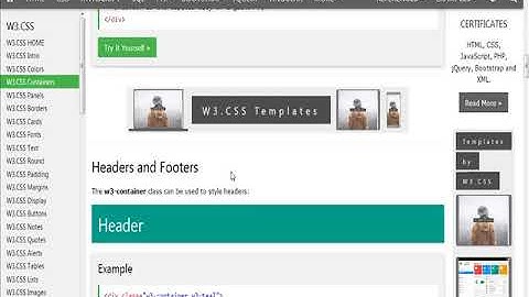 w3.css container tutorials