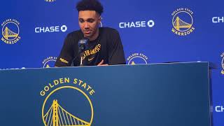 Warriors Trayce Jackson-Davis talks about guarding Giannis Antetokounmpo.