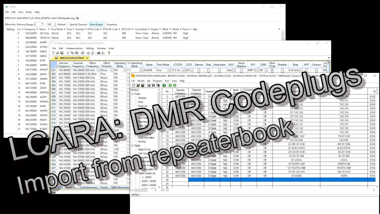 LCARA HAM Radio DMR Codeplugs Import from YouTube
