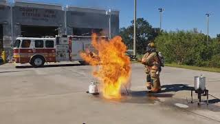Orange County firefighters demonstrate the fiery outcome of adding a frozen turkey to a deep fryer