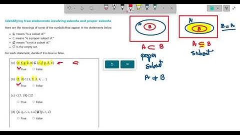 Identifying true statements involving subsets and proper subsets