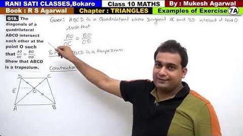 Class 10 Maths (Ex-7A Example - 19) Chapter : TRIANGLES  (R S Agarwal 2019)