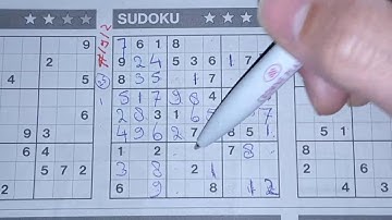 (#1912) Friday. Three Stars Sudoku puzzle. Bonus Extra edition. 11-20-2020 Extra part 1 of 4