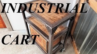 INDUSTRIAL STYLE CART with vintage storage bin