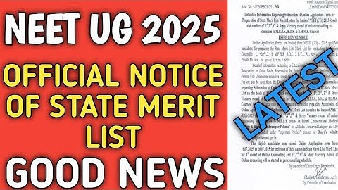 Good news | State merit list official notice out | neet ug 2025 state merit latest update