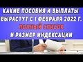 Какие Пособия и Выплаты Вырастут с 1 февраля 2022 года : Полный