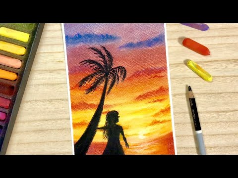 夕焼け空のグラデーションアートの描き方withパステル モアナ風アート Youtube