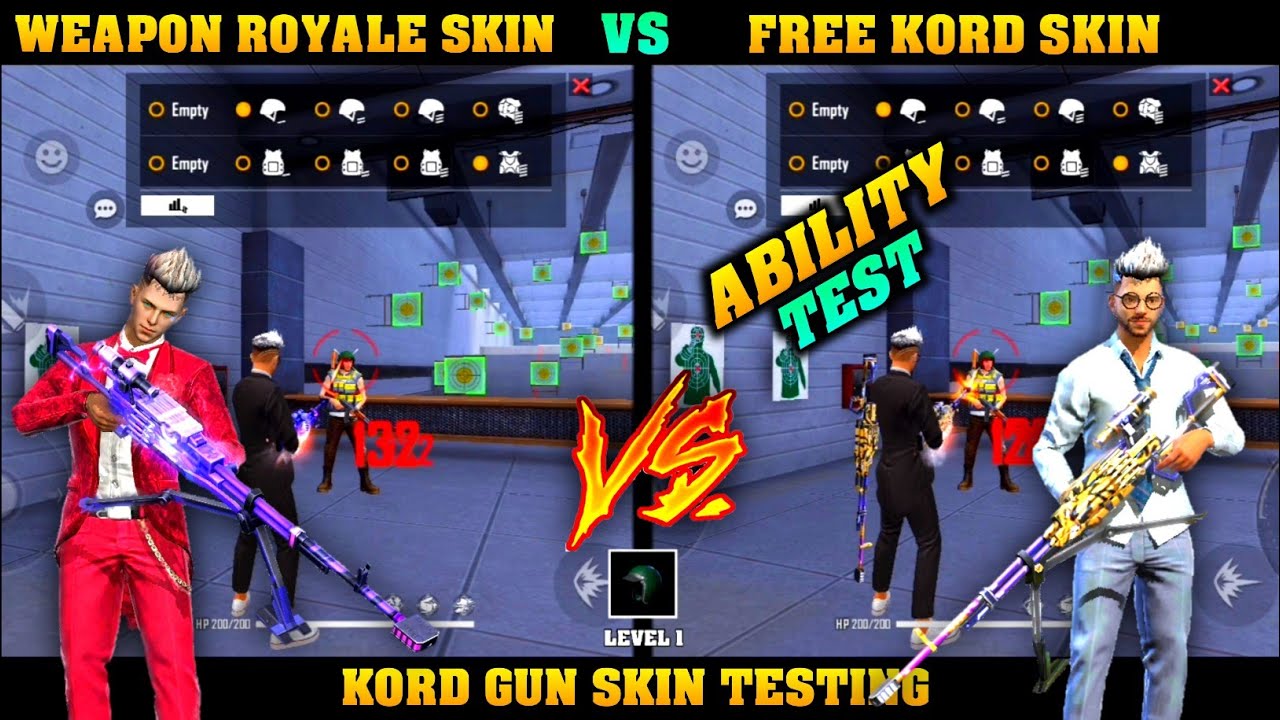 NEW KORD GUN SKIN ATTRIBUTE TEST FREE FIRE | NEXT WEAPON ROYALE | NEW WEAPON ROYALE FREE FIRE