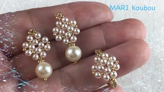 パールで作るピアスとリング/pearl earrings and ring