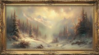 Misty Winter Forest with Distant Mountains – Framed Art TV Wallpaper 4K Misty Winter Forest with Distant Mountains – Framed Art TV Wallpaper 4K