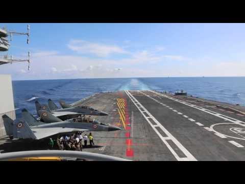 Mig-29K successfully trapped on Indian Navy's aircraft carrier INS Vikramaditya in the Arabian Sea