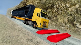 Flatbed Trailer Truck Rescue - Cars vs Rails - Speed Bumps - BeamNG.Drive#7