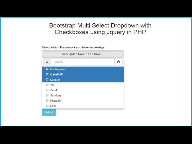 Bootstrap Multiselect Dropdown with Checkboxes using Jquery in PHP