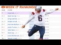 Fantasy Football Rankings Week 17 (2021)