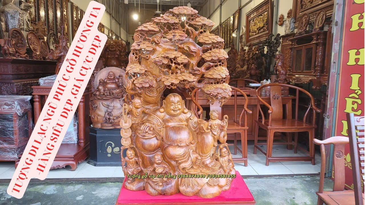 Khám phá Ý nghĩa phong thủy tượng Di Lặc Ngũ Phúc gỗ hương ta