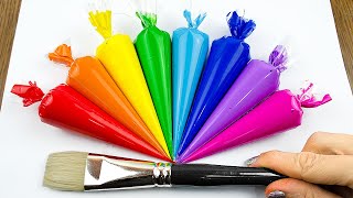 How to Draw Easy Rainbow Landscape｜Acrylic Painting With Piping Bags｜Oddly Satisfying ASMR Painting