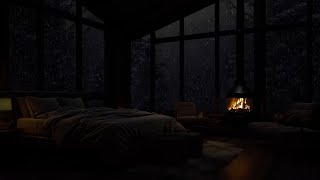 Cozy Room On Snow Day Snow Night🌧️🔥Relaxing snow and Fire Sounds | ASMR blizzard