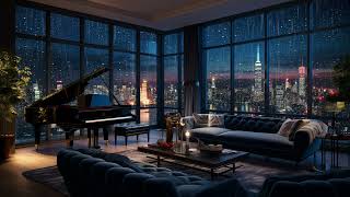 City Cozy Night | Rain on Window & Piano Melodies for Relaxation | Relaxing City Rain at Night