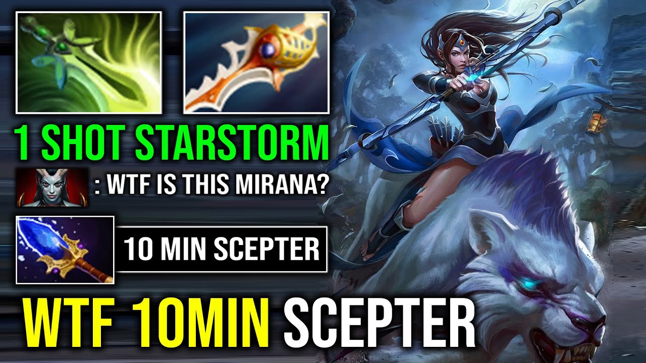 WTF 10MIN SCEPTER Solo Mid Mirana Against QOP 1 Shot Starstorm Unlimited Right Click Dota 2