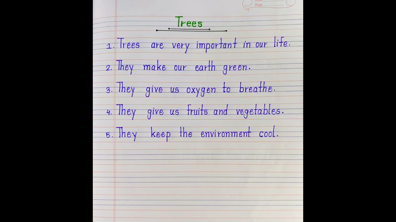 5 Lines Essay On Trees Easy Sentences About Handwriting 