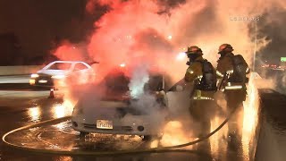 91 Freeway Car Fire / Riverside   RAW FOOTAGE